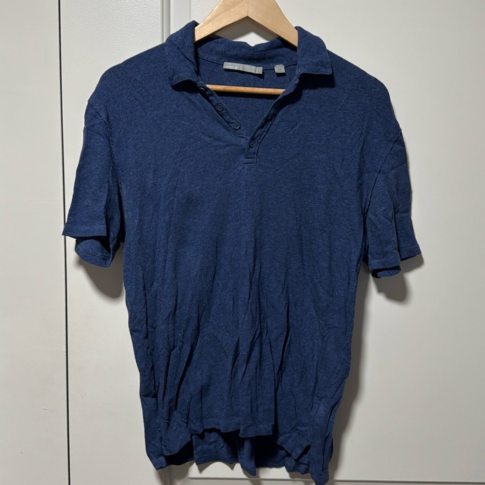 Vince medium blue SS cotton knit polo size small